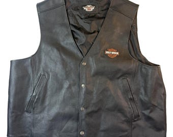 Harley-Davidson-vest vintage heren 2XL zwart leren accent bikermotorfiets