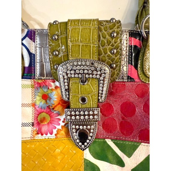 Y2K Multicolor Patchwork Purse Rhinestone Buckle … - image 2