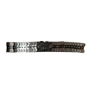 Vintage Stretch Metal Belt Silver Tone Ornate Panel Retro 60s 70s Adjustable Vintage Silver Tone Elastic Belt w/ Stretch Metal Scales  main image 4