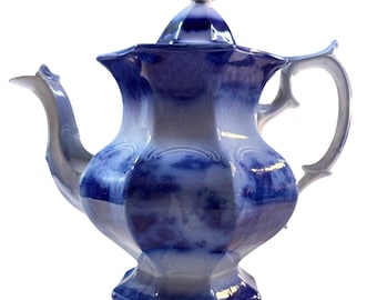 Victorian Flow Blue Teapot Blue White Cottagecore Grandmacore Vintage Decor