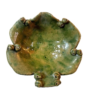 Studio Pottery Bowl Moss Green Snail Scroll Wabi Sabi Goblincore Handmade