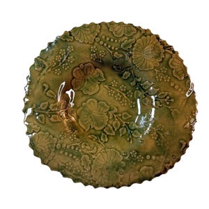 Cottagecore Studio Pottery Accent Plate 9.5in Green Floral Coquette Botanical