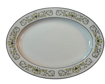 Vintage Servierplatte aus feinem Sterling-Porzellan, Florentiner Stil, 30 cm, florales Muster, Japan, Mid-Century Modern