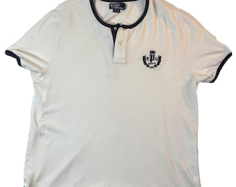 Camisa Polo Ralph Lauren Rugby Masculina XL Creme 7 Bordado nas Costas Hit Y2K Ringer