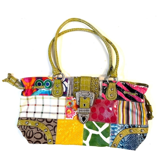 Y2K Multicolor Patchwork Purse Rhinestone Buckle … - image 1