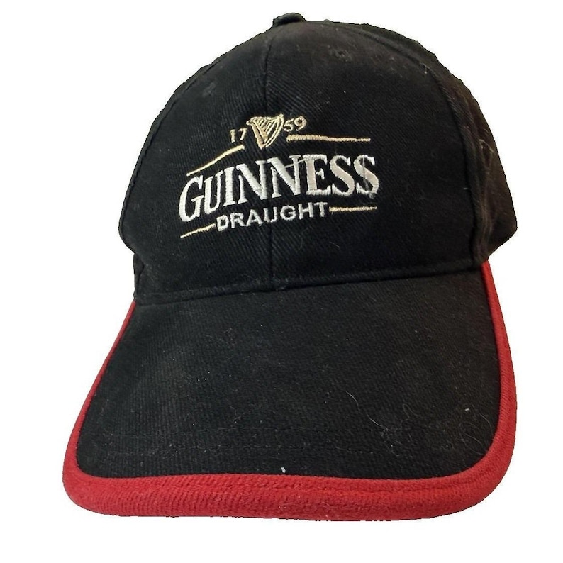 Vintage Guinness Draught Hat Black Red Adjustable Irish Beer Embroidered image 1
