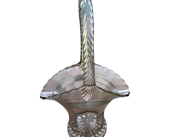 Vintage Brides Basket Vase Floral Glass Wedding Centerpiece Cottagecore Decor