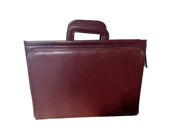 Vintage 1980s Burgundy Leather Briefcase Multi-Compartment Professional Work Bag