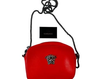 Versace Red Leather Medusa Camera Bag with Chain Strap (Italy)