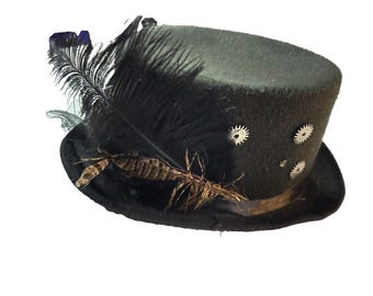 Steampunk Hat Top Hat Fitted Mens One Size Black Feather Gear Cosplay Party