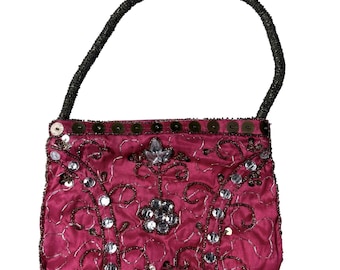 Vintage Y2K Pailletten-Mini-Tasche, pinkfarben, floral, Boho-Glamour-Stil, Indie-Sleaze
