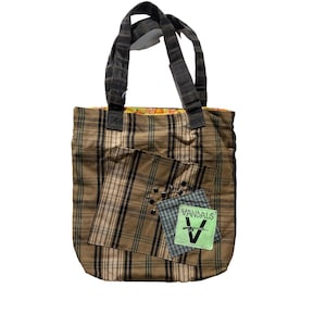 Handmade Vintage Tote Bag Punk Patch Indie Womens Brown Olive Oranges Interior