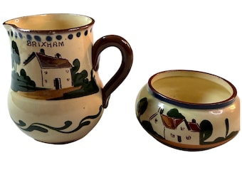 Vintage English Cottage Cream & Sugar Set Royal Torquay Pottery Cottagecore Deco