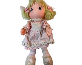 Vintage 1986 Precious Moments Applause Rag Doll Pink Floral Dress 12 inch 1601