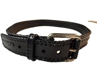 Cinturón vintage de cuero negro Michael Kors para hombre, talla XL, con borde trenzado, estilo western boho.