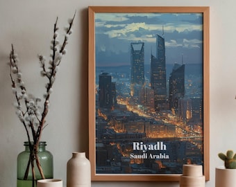 Póster de viaje de Riad, Arabia Saudita - Póster de viaje - Póster de Arabia Saudita - Impresión elegante de Riad - Arte mural retro oriental - Decoración de Oriente Medio