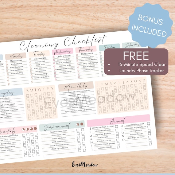 Minimalist Cleaning Checklist, ADHD Friendly Home Organization (Digital Download, PDF)