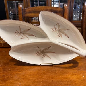 Vintage Winfield California Pottery Divided Serving Bowl, Atomic Mid Century Modern Console Dish, Hand Crafted Ceramic Relish Tray, Starburs