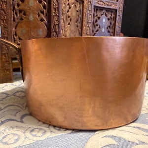 Vintage French Copper Saucepan, Riveted Handle, Rustic Kitchen Decor (8 Inch)
