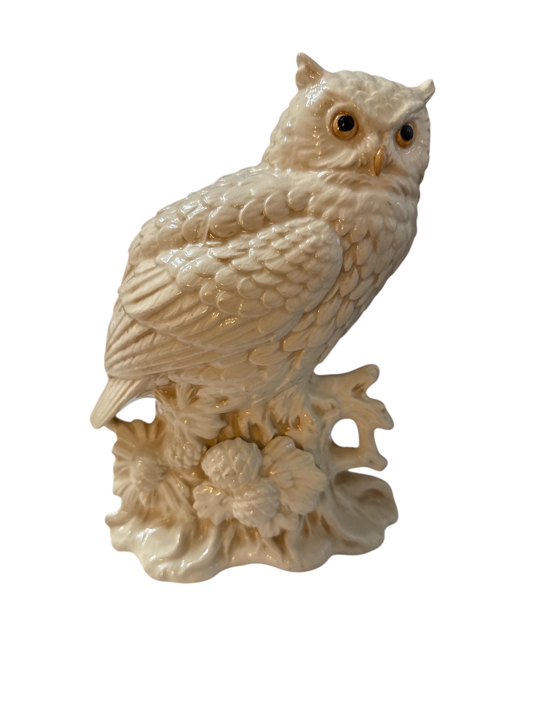 Vintage UCG Japan Porcelain Owl Figurine, Ivory Glaze, Mid-Century Decor