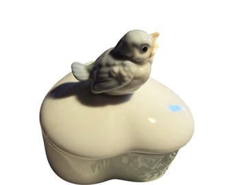 Joyero vintage Otagiri japonés: joyero de cerámica con forma de pájaro en forma de corazón