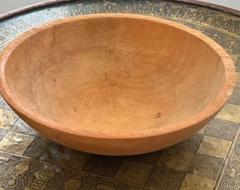 Vintage Hand-Turned Wooden Dough Bowl | Primitive Farmhouse Wood Bowl | Rustic Kitchen Decor