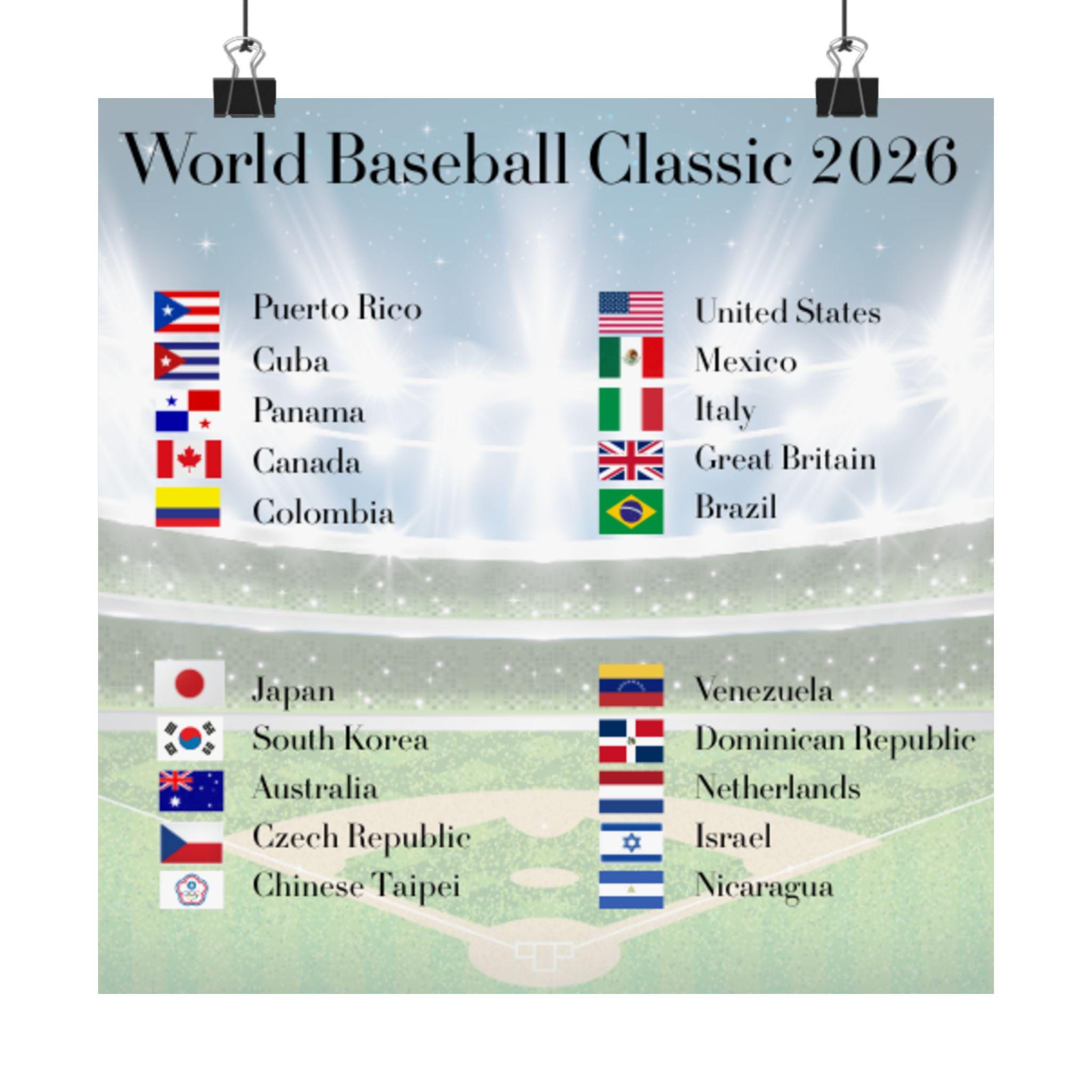 Discover World Baseball Tournament 2026 Poster | Team Flags Matte Print