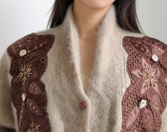 80s Mohair Cardigan big shoulder oversized Vintage statement jacket / Dead stock new Vintage