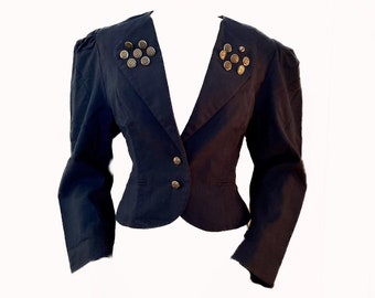 Puff shoulder blazer / Blue with coin coin buttons and Gorgeous lace up back