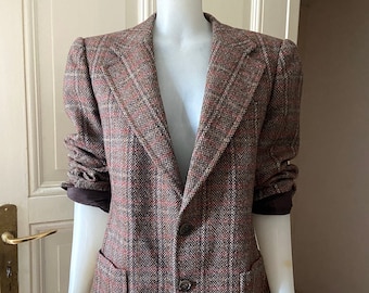 Blazer a cuadros, chaqueta a cuadros de lana tamaño mediano/ unisex