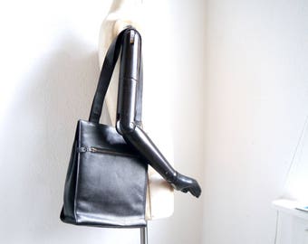 Vintage Tasche Schulter Messenger Bag Schwarz faux Leder Mitte Jahrhundert retro unisex Umhängetasche schwarz Reißverschluss Tasche Herren chic klassischen 50er Jahre 60er Jahre Acc