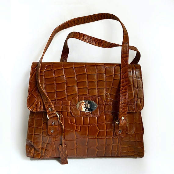 Women's Vintage Bag, Crock Cognac Leather Cross s… - image 2