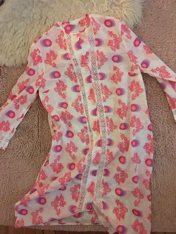 60s shirt dress / colourful floral pastel vintage