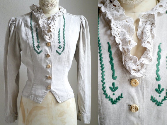 Austrian puff sleeve blouse / Linen folk Trachten