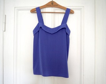 80s satin CAMI TOP, Vintage purple shoulder strap blouse, anysize /oversize /  M