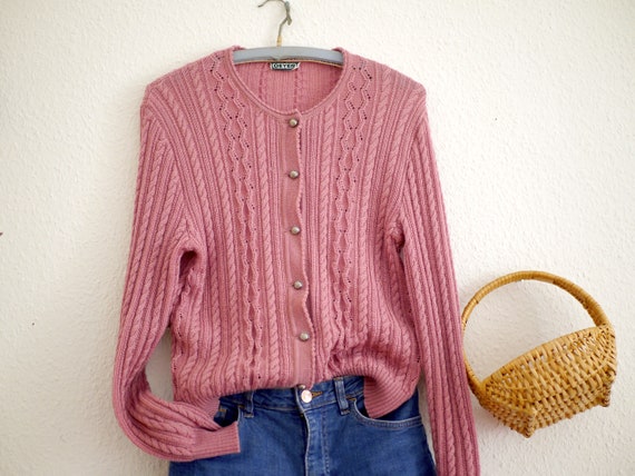 Vintage knit cardigan dusty rose / Austrian folk s