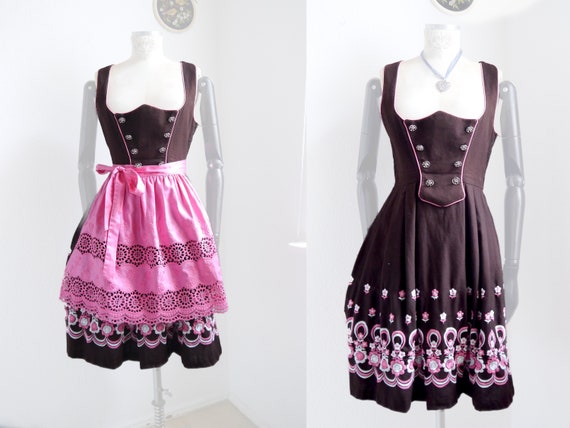 70s Bavarian DIRNDL dress, 2 pc vintage embroidere