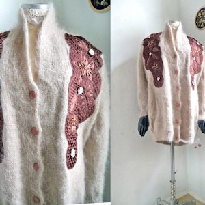 80s Mohair Cardigan big shoulder oversized Vintage statement jacket / Dead stock new Vintage
