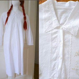 Antique White Cotton Night dress with long sleeves in white cotton