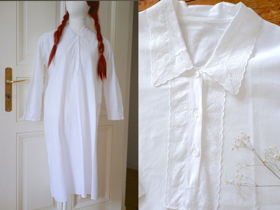Antique victorian cotton lace dress/long sleeve n… - image 1