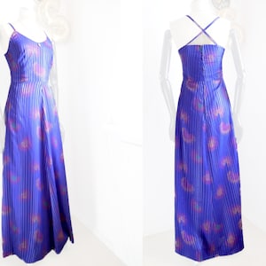 70s PARTY DISCO DRESS /maxi dress, spaghetti straps cross back, vintage dress purple image 1