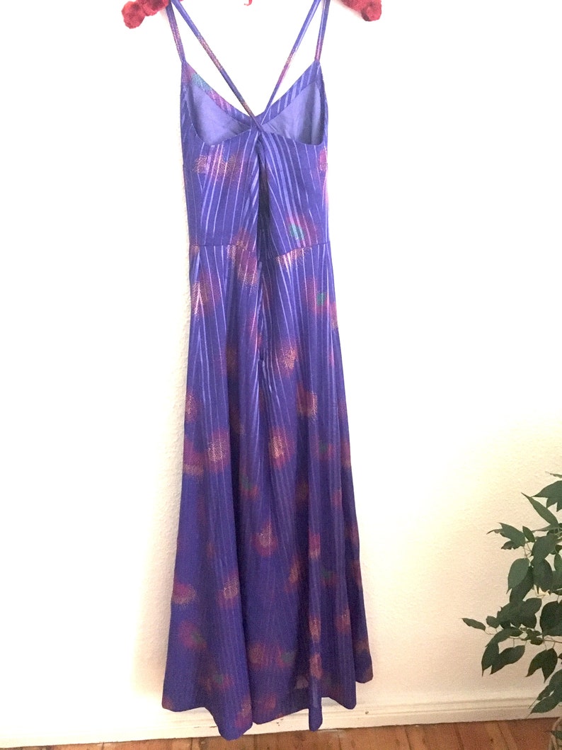 70s PARTY DISCO DRESS /maxi dress, spaghetti straps cross back, vintage dress purple image 8