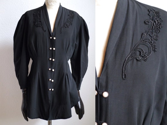 Vintage BLOUSE/ Women's 80s puff shoulder blouse /