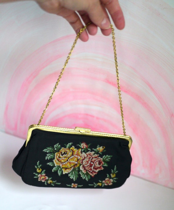 Floral Gobelin purse Bohemian handbag with gold c… - image 3