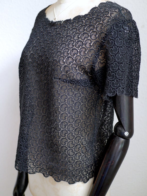 50s BLACK LACE TOP, Audrey, 60s Black lace blouse… - image 5