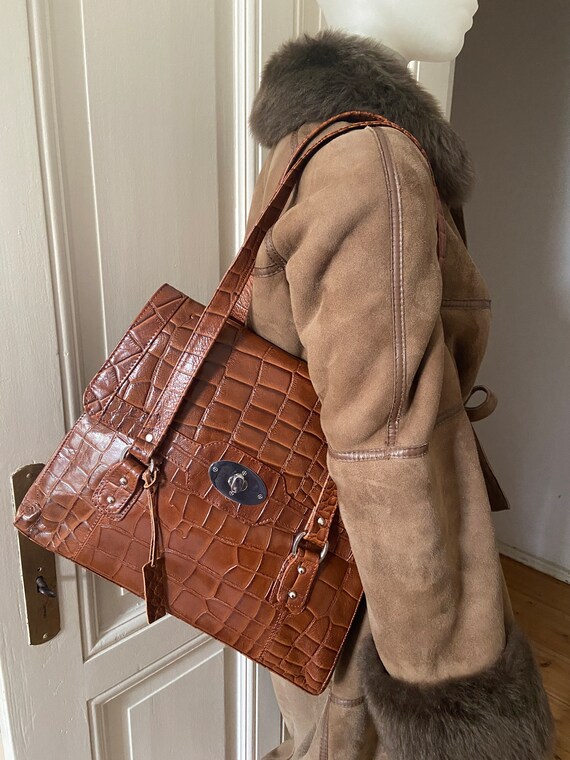 Women's Vintage Bag, Crock Cognac Leather Cross s… - image 10