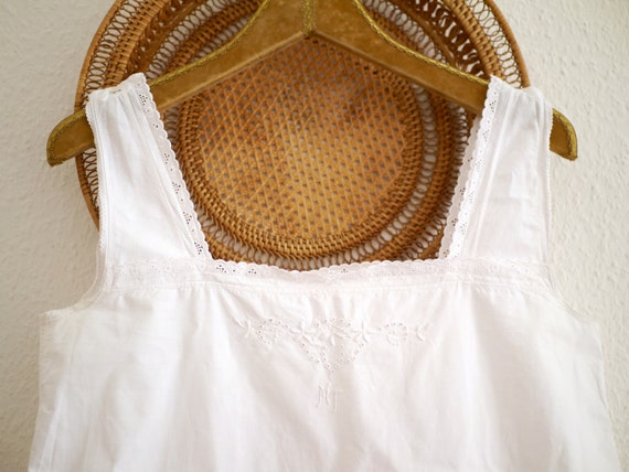 Antique cotton DRESS, White cotton shift lace dre