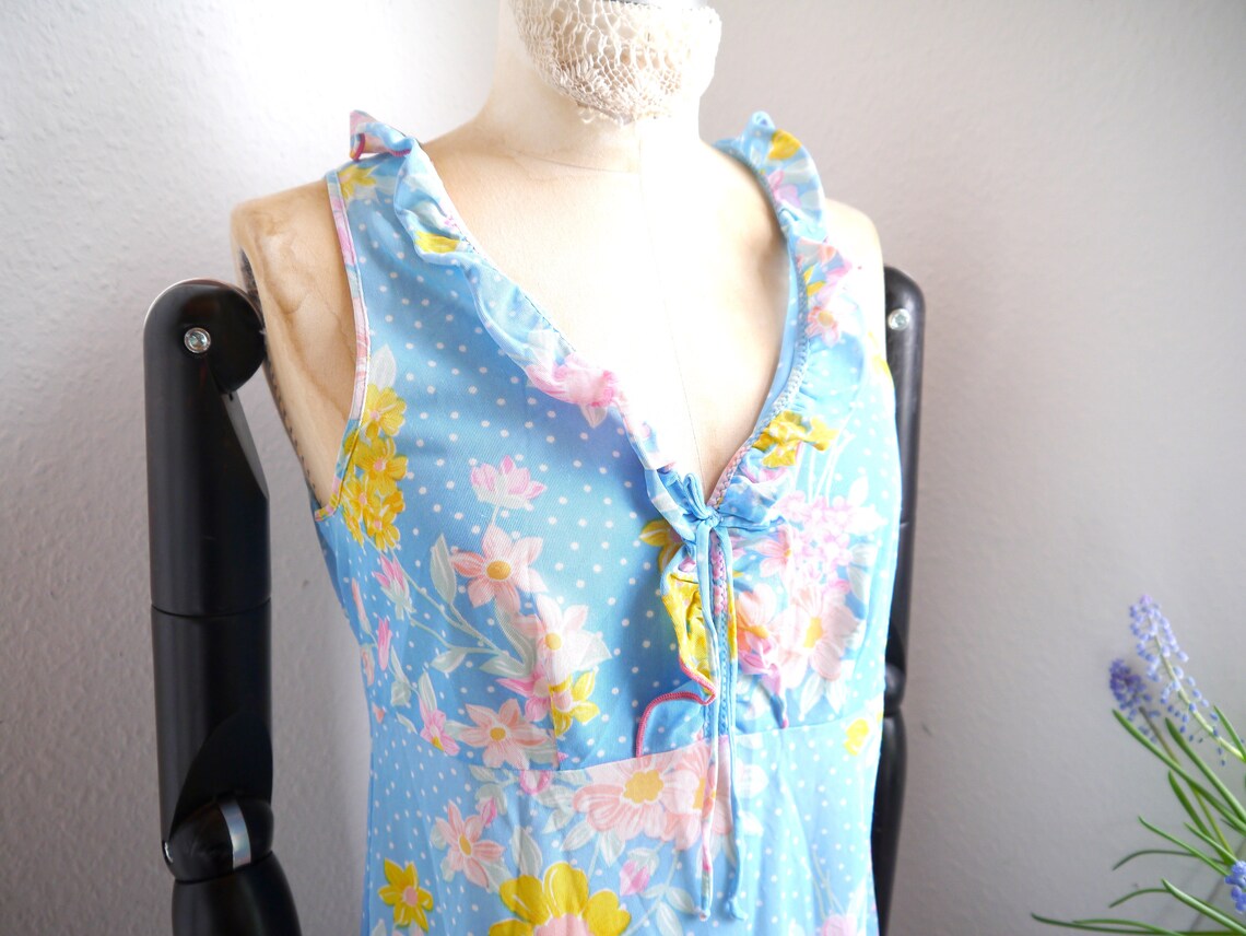 60s Blue Floral Baby Doll SLIP DRESS Vintage Lightweight Etsy