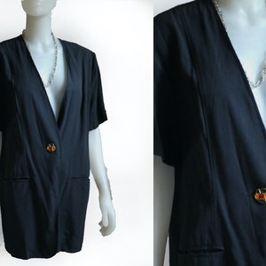 80s Short sleeve BLAZER jacket with V-Neck and costume jewellery