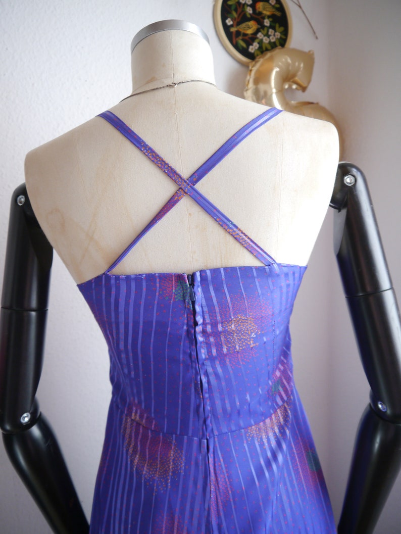 70s PARTY DISCO DRESS /maxi dress, spaghetti straps cross back, vintage dress purple image 6